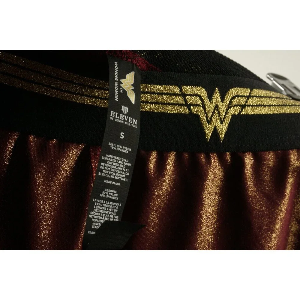 New Eleven Venus Williams Wonder Woman Biker Short Deep Burgundy Gold Size Small